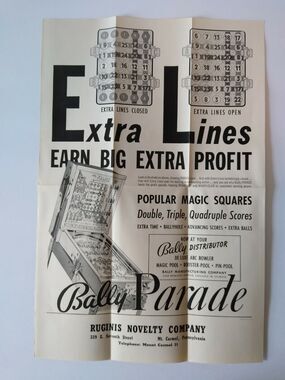 Parade Pinball FLYER Original Vintage Arcade Bingo Game Promo Artwork 1956